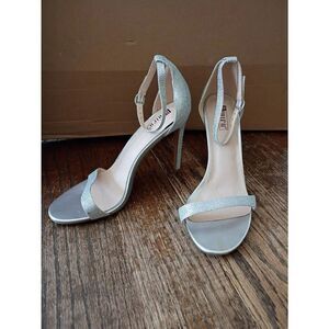 Size 9 Idifu Silver Glitter Ankle Strap Pump Stiletto High Heel Shoes Sandals